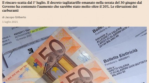 Il Governo prevede oltre un miliardo per calmierare i rincari delle bollette