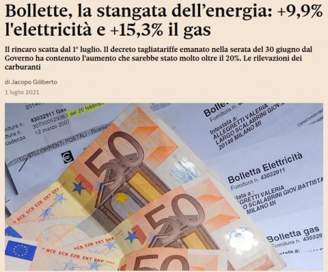 Il Governo prevede oltre un miliardo per calmierare i rincari delle bollette